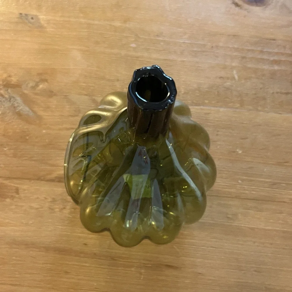 Smith and Hawkin Poland Handmade Art Glass Green Pumpkin Fall Decor Candle Dish